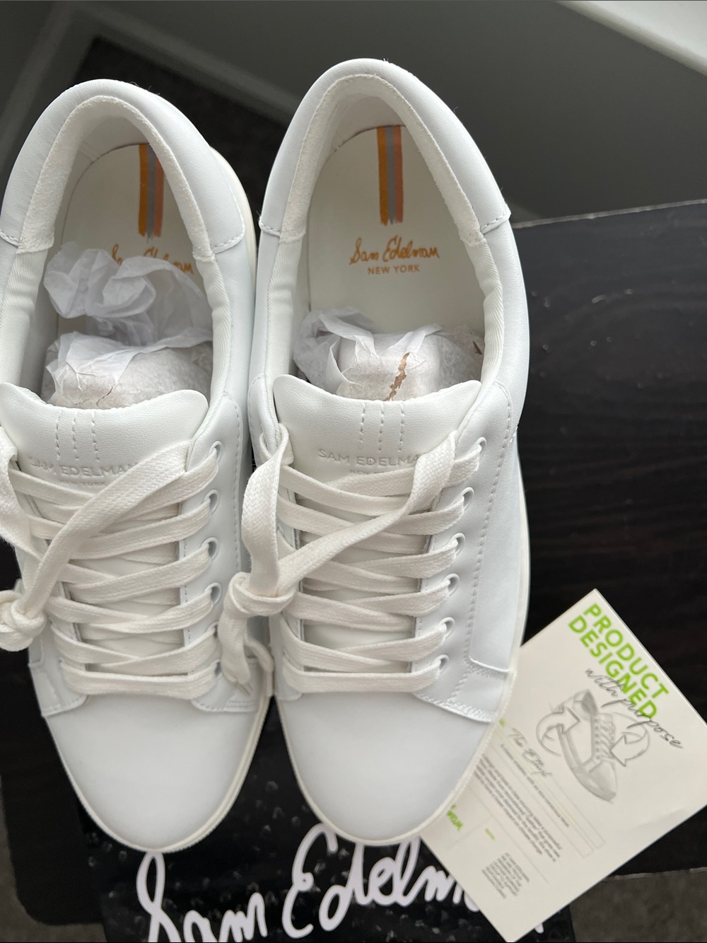 Sam Edelman White Low-Top Reconstituted-Leather Sneakers